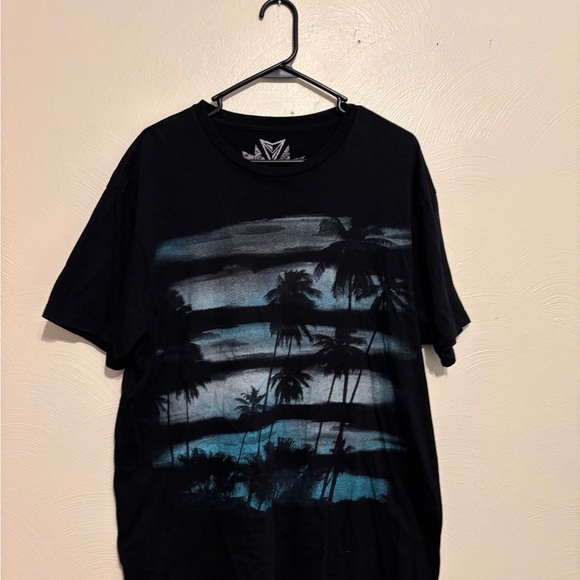 Univibe Black and Blue Short Sleeve Tee with Tropical Design - Picture 1 of 6